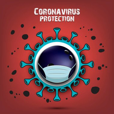 Koronavirüs işareti ve koruyucu maskeli bowling topu.