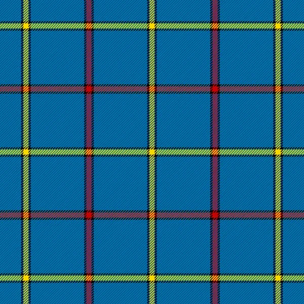 Tartán a cuadros. Patrón escocés en jaula azul, roja y amarilla — Vector de stock