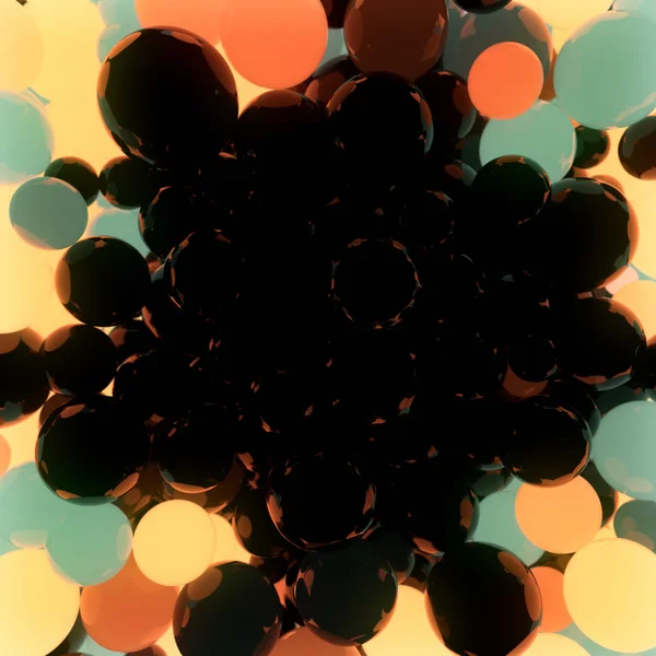 Geel, oranje en groene gloeiende ballen op zwarte achtergrond 3D-rendering — Stockfoto