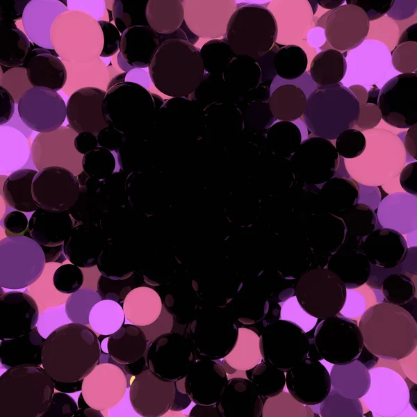 Roze en violet gloeiende ballen op zwarte achtergrond 3D-rendering — Stockfoto