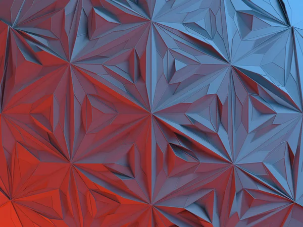 Weiße abstrakte Form, die von rotem und blauem Licht beleuchtet wird. Low Poly Hintergrund. 3D-Darstellung — Stockfoto