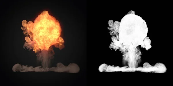 Stor explosion med svart rök i mörk 3d rendering — Stockfoto