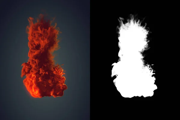 Nuvem química de mistura de fumaça laranja no fundo preto 3d renderização — Fotografia de Stock
