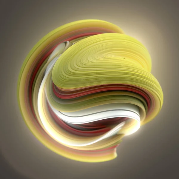 Gula och röda vriden form. Datorgenererade abstrakta geometriska 3d render illustration — Stockfoto