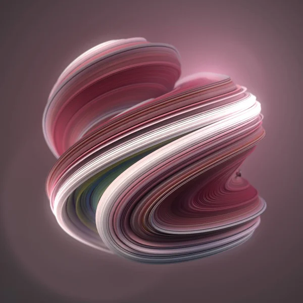 Renkli bükülmüş şekil. Oluşturulan bilgisayar soyut geometrik 3d render illüstrasyon