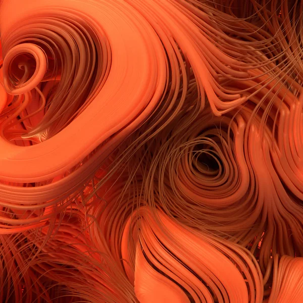 Curl flujo de ruido líneas naranjas abstractas. Muy poca profundidad de campo. Renderizado 3D — Foto de Stock