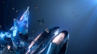 Koyu mavi arka plan 3d render buz parçası