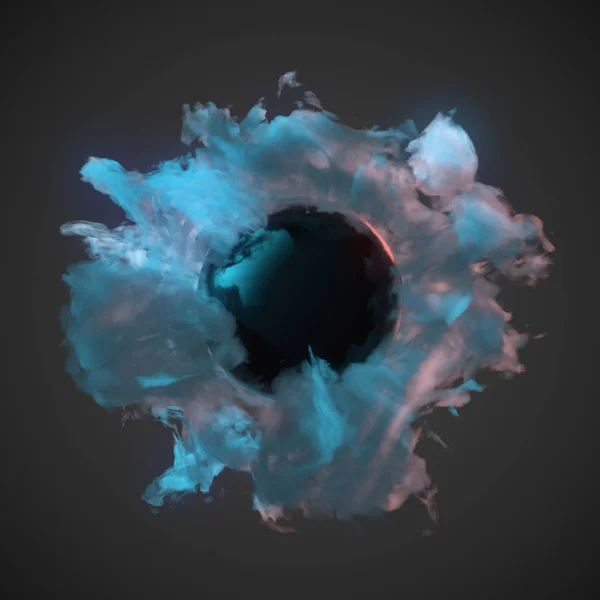 Chemické modrý prach vlna na tmavém pozadí 3d vykreslování — Stock fotografie