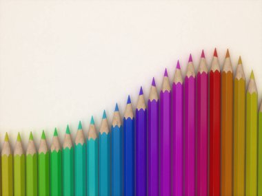 Bir beyaz kağıt 3d render üzerinde renkli kalemler