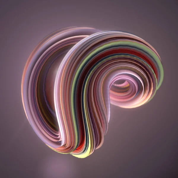 Renkli bükülmüş şekil. Oluşturulan bilgisayar soyut geometrik 3d render illüstrasyon