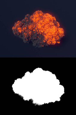 Siyah duman içinde karanlık 3d render ile patlama