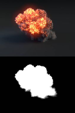 Siyah duman içinde karanlık 3d render ile patlama