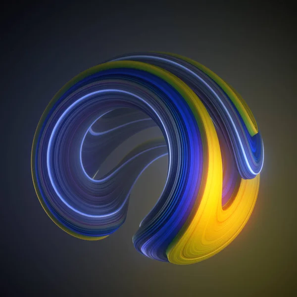 Blue and yellow colored twisted shape. Computer generated abstract geometric 3D render illustration — Stock Photo, Image