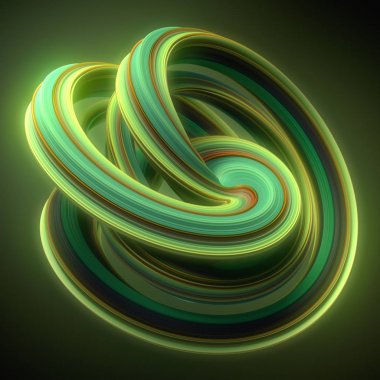 Yeşil Sarı bükülmüş şekil. Oluşturulan bilgisayar soyut geometrik 3d render illüstrasyon