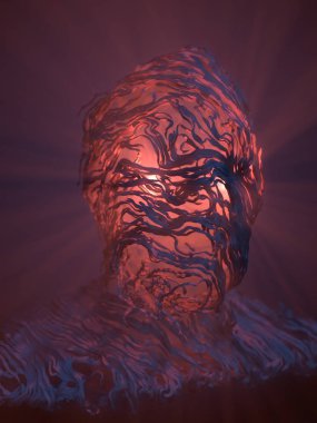 Abstract psychedelic portrait. Interlacing pink curves. 3D rendering clipart