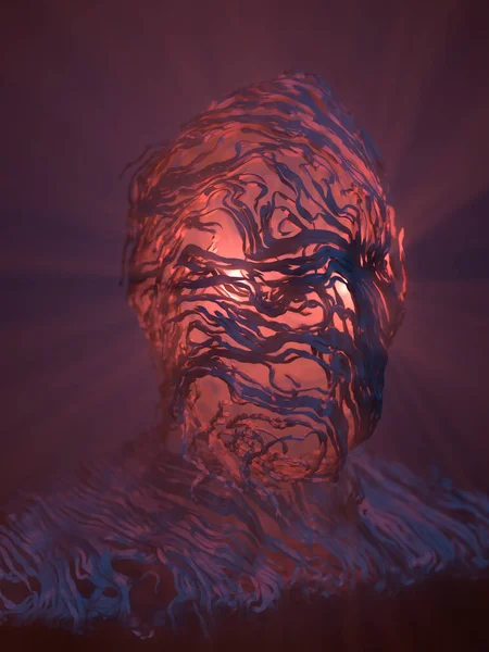 Αφηρημένη ψυχεδελικό πορτρέτο. Ρύθμιση interlacing ροζ καμπύλες. 3D rendering — Φωτογραφία Αρχείου