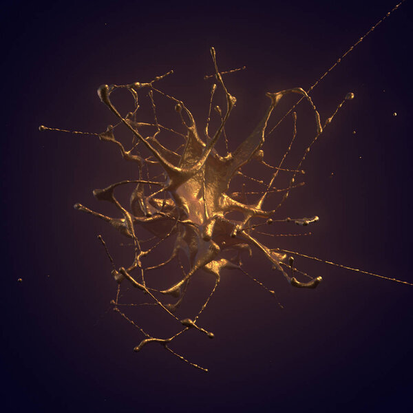 Golden splash isolated on dark 3d rendering