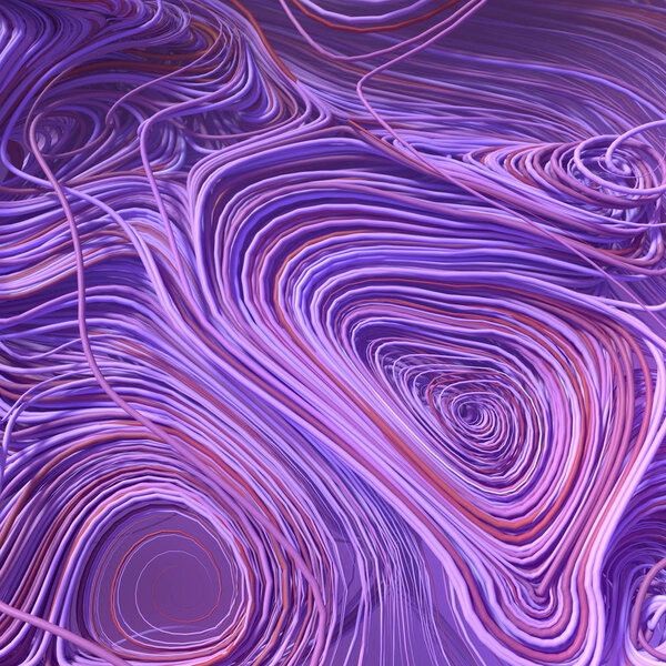 Interlacing abstract blue and pink curves. 3D rendering