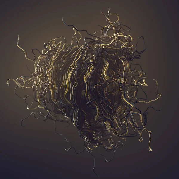 Curl flujo de ruido de oro y negro líneas abstractas 3d renderizado — Foto de Stock
