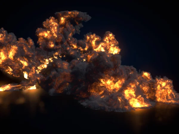 ลูกไฟขนาดใหญ่แยกกันบนพื้นหลังที่มืด การแสดงผล 3D ภาพสต็อก