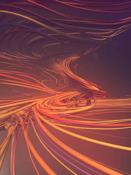 Curvas abstractas entrelazadas en rojo y naranja. Renderizado 3D — Foto de Stock
