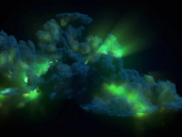 Explosion chimique verte avec fumée sombre rendu 3d — Photo