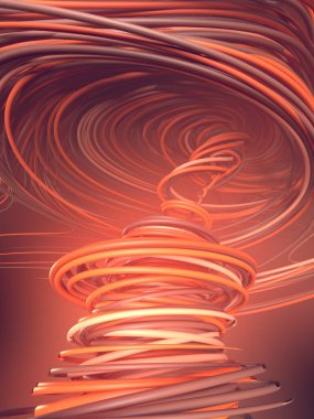 Interlacing abstract red and orange curves. 3D rendering clipart