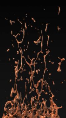 Karanlık bir arka plan üzerinde yüzen erimiş çikolata şurubu. 3D render