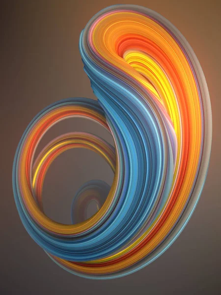 Forma contorta di colore blu e arancione. Illustrazione di rendering 3D geometrico astratto generato dal computer — Foto Stock