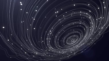 Karanlık bir arka plan üzerinde küçük boncuklar ile sihirli dalgalı yüzük. 3D render