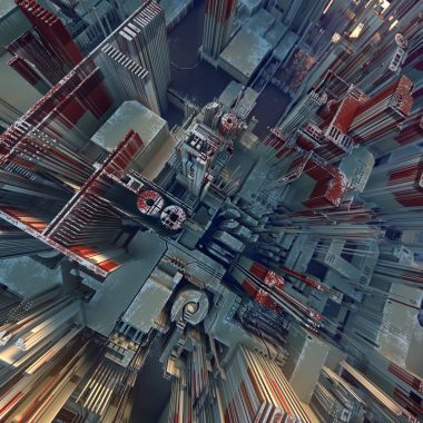 Soyut renkli fütüristik techno desen. Dijital 3d illüstrasyon