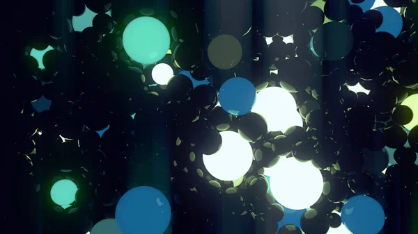 Зелені та сині світяться кульки на чорному тлі 3d рендеринга — стокове фото