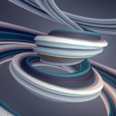 Kırmızı ve mavi renkli bükülmüş şekil. 3D render illüstrasyon