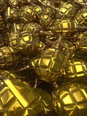 Abstract 3d rendering hand gold grenades clipart