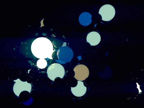 Boules lumineuses colorées sur fond noir rendu 3d — Photo