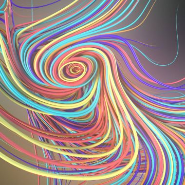 Interlacing abstract colored curves. 3D rendering clipart
