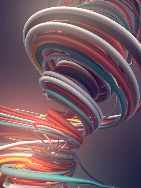 Interlacing abstrakt blå röda och vita kurvor. 3D-rendering — Stockfoto