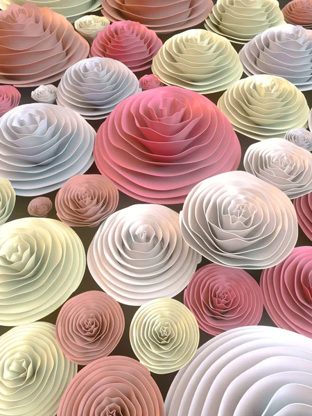 Αφηρημένη απεικόνιση του χαρτιού-δημιουργημένο, quilling λουλούδια με διάφορες αποχρώσεις των χρωμάτων την άνοιξη. 3D rendering — Φωτογραφία Αρχείου