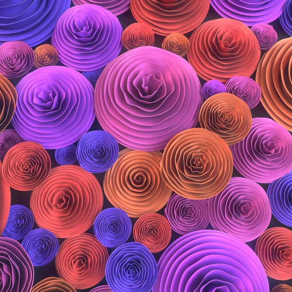 春の色の異なる色合いで花をクイリング ペーパー細工の抽象的なイラスト。3 d レンダリング — ストック写真