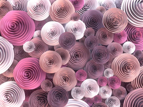 Abstrakt illustrasjon av papirlagde, fjærkledde blomster med ulike nyanser av vårfarger. 3d smelting – stockfoto