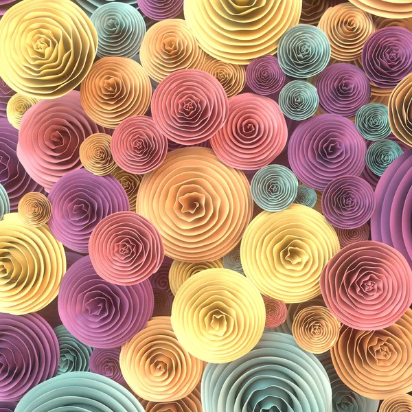 Illustration abstraite de fleurs piquantes fabriquées en papier avec différentes nuances de couleurs printanières. Rendu 3d — Photo