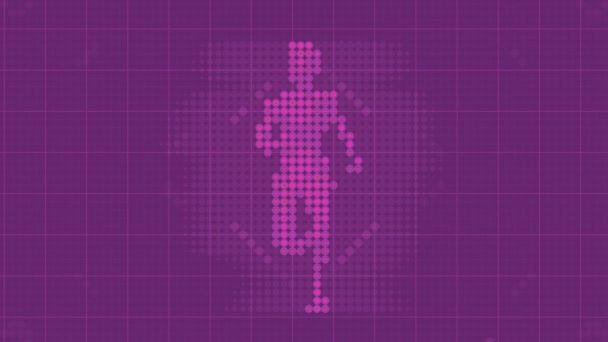 Roze stip patroon. Silhouet van een rennende man. 3d renderen lus animatie. 4k, Uhd — Stockvideo