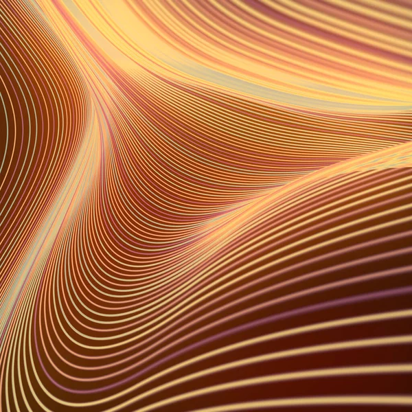 コンピュータが生成した波帯の幾何学模様 様々な色の線で構成された現代的なスタイルの抽象化 未来的なデザインカバー プレゼンテーションテンプレート 3Dレンダリング — ストック写真
