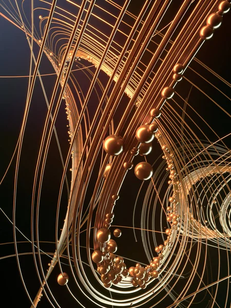 コンピュータが生成した波帯の幾何学模様 光沢のあるビーズと様々な豪華な金のラインで構成された現代的なスタイルの抽象化 デジタルイラスト未来的背景 3Dレンダリング — ストック写真