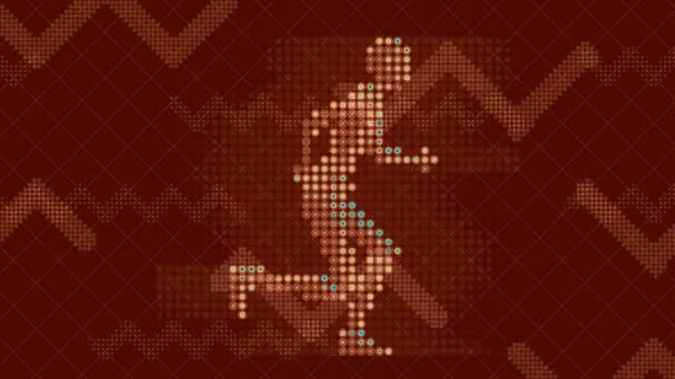 Running man from left to right. Colored dots pattern. 3d render loop animation — Stock Video