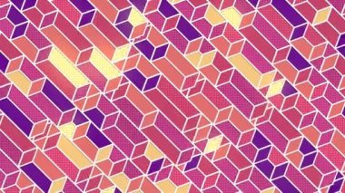 Pembe rastgele hareket dikdörtgenleri izometrik tasarım. 3 boyutlu döngü animasyonu. 4K UHD