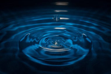 Su damla bir dalgalar ile mavi arka plan ve yansıma