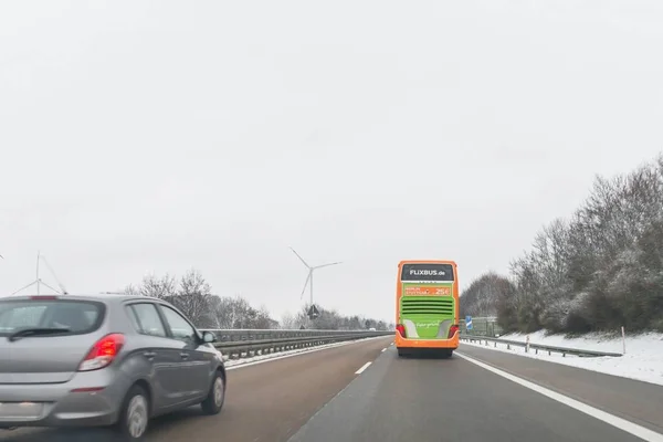 Alemanha Autobahn Direção Nrnberg Dezembro 2017 Flixbus Carros Direção Autobahn — Fotografia de Stock