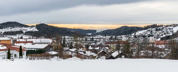 Oog Sneeuw Bedekt Grafenau Het Beierse Bos Met Uitzicht Alpen — Stockfoto