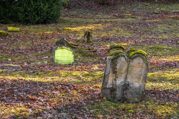 Antigo Cemitério Judaico Com Lápides Intemperizadas Alemanha — Fotografia de Stock